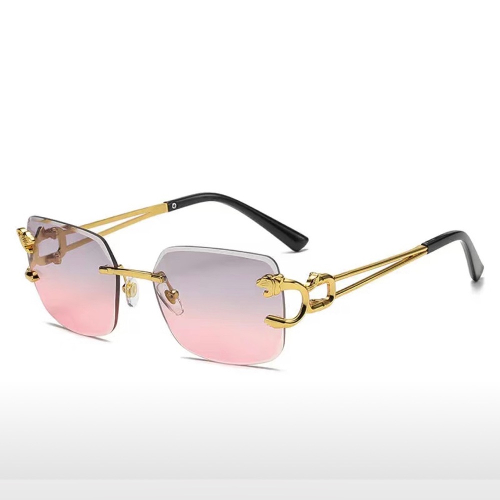 1096-Retro Rimless Fashion Sunglasses- Gray/Pink